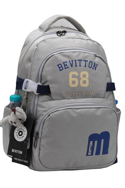 Bevitton حقيبة مدرسية من القماش المقاوم للماء Bvt-34500 حقيبة ظهر مدرسية باللون الرمادي والأزرق الداكن
