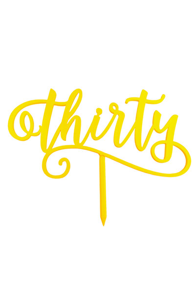 OEM Topper tort, "THIRTY", zi de nastere, aniversare, 14 x 19 cm galben