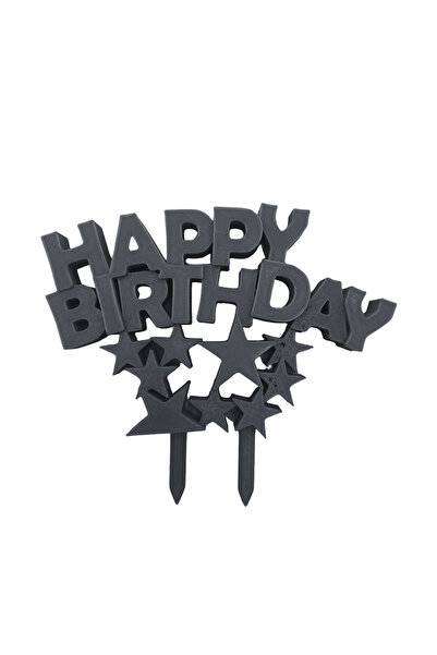 OEM Decoratiune topper tort "HAPPY BIRTHDAY", model cu stele, negru 10x11 cm