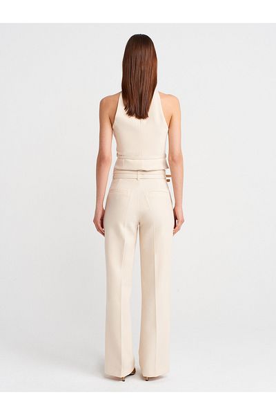 Dilvin 71654 Double Belted Trousers-Ecru