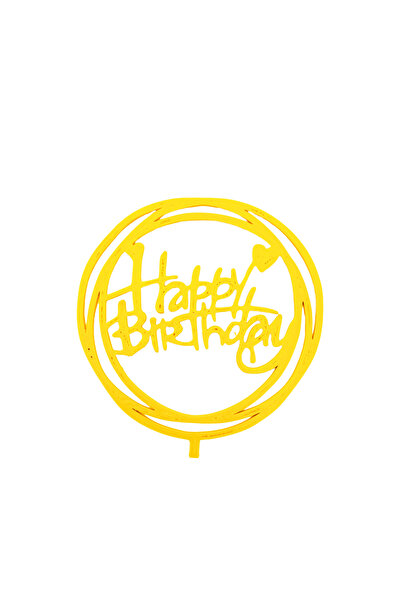 OEM Decoratiune topper tort "HAPPY BIRTHDAY", rotund, galben 12 cm