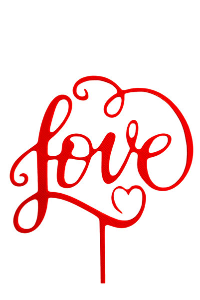OEM Decoratiune tort, "LOVE" wedding topper, 15 x 12,5 cm rosu