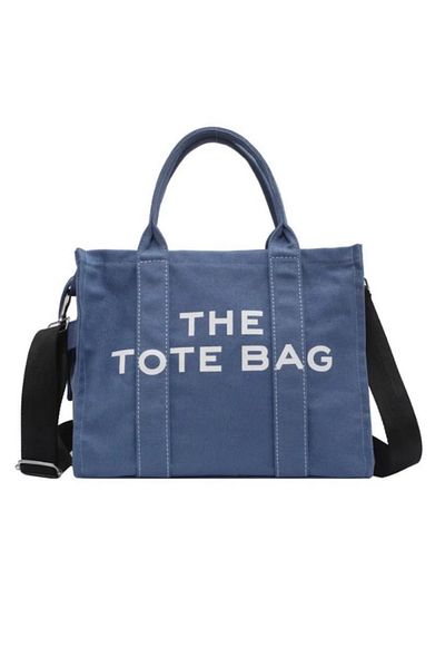OEM Geanta femei din panza, shopper, large, cu imprimeu logo The Tote Bag, albastra