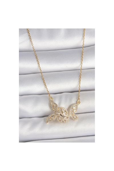 Skygo 316L Steel Gold Color Chain Zircon Stone Butterfly Model Women's Necklace - Tj-Bko10105