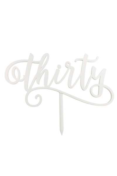 OEM Topper tort, "THIRTY", zi de nastere, aniversare 14 x 19 cm alb ivory