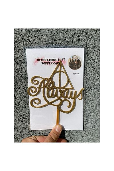 OEM Decoratiune topper tort, "ALWAYS" Harry Potter and the Deathly Hallows, 18 x 14 cm auriu cu Sclipici