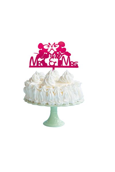 OEM Cake topper decoration, "Mr&Mrs, Mickey and Minnie", Disney model, 16.5 x 20 cm raspberry pink