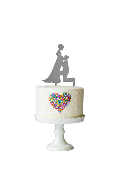 OEM Decoratiune topper tort, "MIRE SI MIREASA" bucurie in asteptare, 17 x 11,5 cm argintiu