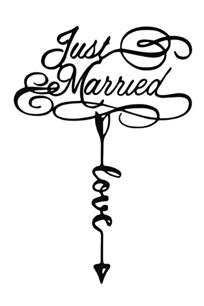OEM Topper tort, "JUST MARRIED-LOVE", nunta, petrecere 20.5 x 14, 5 cm negru