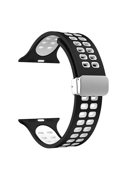 REDz Accessories Curea magnetică perforată pentru Apple Watch, reglabilă, silicon, negru-alb - 44/45/46/49 mm