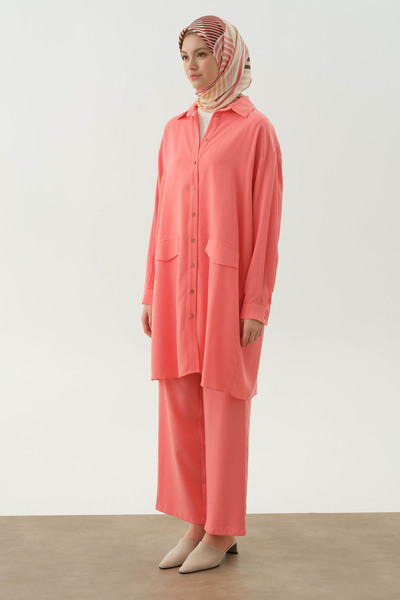 Tuğba Örme Bluzlu Uzun Tunik Takım - Mercan