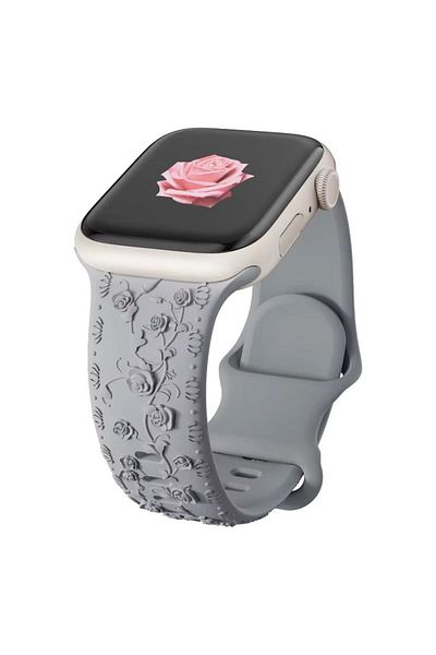 REDz Accessories Curea cu trandafiri, silicon gravat, pentru Apple Watch, detalii florale, reglabilă, gri - 38/40/41 mm