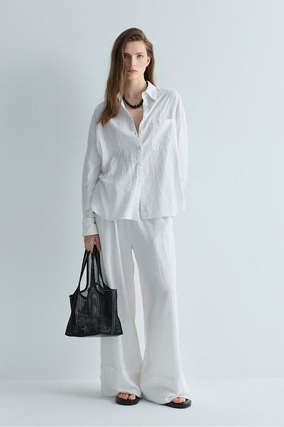 Suud Collection Λευκό Cool Oversize Λινό Πουκάμισο