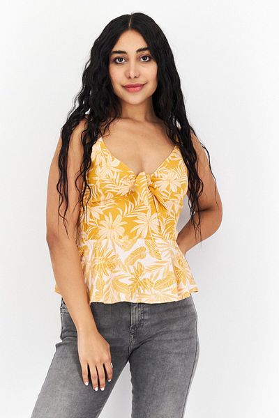 Jessica Simpson Women V-neck Sleeveless Allover Print Top, Orange Combo