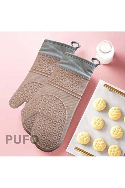 PUFO Cuisine silicone oven mitt for grill or oven, lined, 35 cm, pink