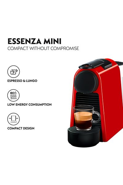 Nespresso ماكينة صنع قهوة إسبريسو إيسينزا ميني دي، لون أحمر، مع خافق حليب أيروسينو 3