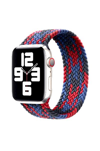 REDz Accessories Curea Solo Loop, compatibilă cu Apple Watch. Elastic, roșu/albastru/negru - 44/45/46/49 mm, foarte mică