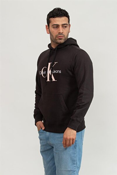 Calvin Klein Seasonal Monologo Regular Hoodie Erkek Kapüşonlu Sweatshirt