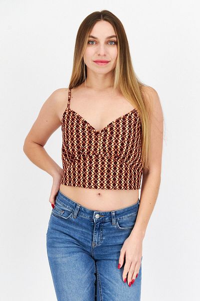 RVCA Women V-neck Abstract Tank Top, Brown Combo