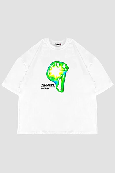 Tarzsokak WE BORN Imprimat alb oversize unisex