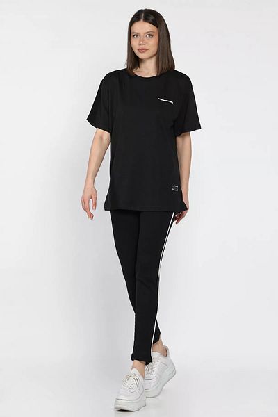 GÜLSELİ Black Women's Crew Neck T-Shirt Tights Set of Two (M-L-Xl Fits)