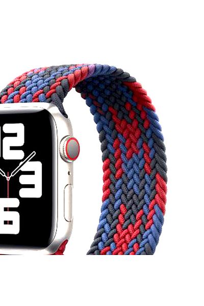 REDz Accessories Curea Solo Loop, compatibilă cu Apple Watch. Elastic, roșu/albastru/negru - 44/45/46/49 mm, foarte mică
