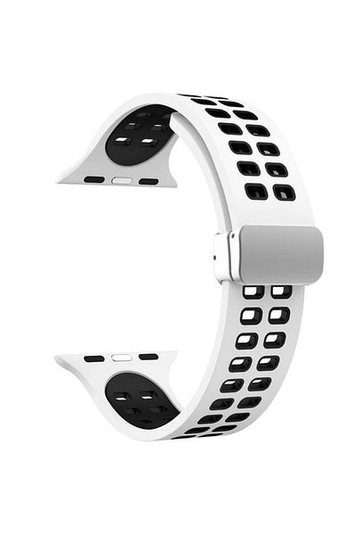 REDz Accessories Curea magnetică perforată pentru Apple Watch, reglabilă, silicon, negru-alb - 44/45/46/49 mm