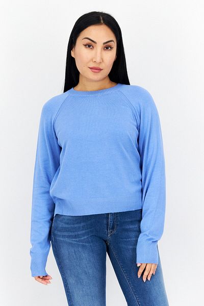 French Connection Women Round Neck Long Sleeves Plain Sweater, Light Blue