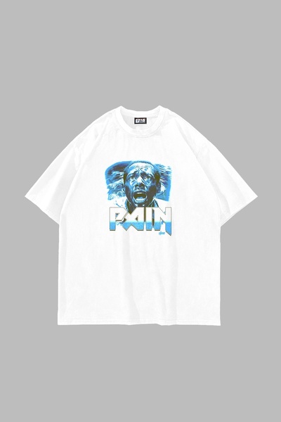 Tarzsokak Pain Printed Oversize Unisex Alb