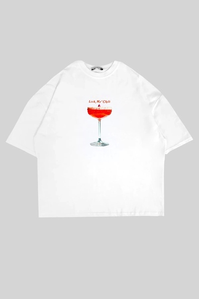 Tarzsokak Unisex oversize alb cu imprimeu Lick My Chili
