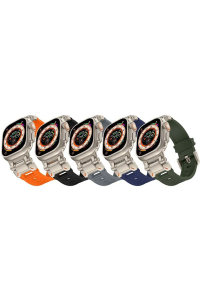 REDz Accessories Curea Titan, Sport, pentru Apple Watch, reglabilă, silicon și metal, bleumarin - 44/45/46/49 mm