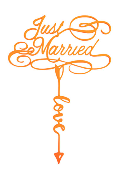 OEM Topper tort, "JUST MARRIED-LOVE", nunta, petrecere 20.5 x 14, 5 cm portoc...