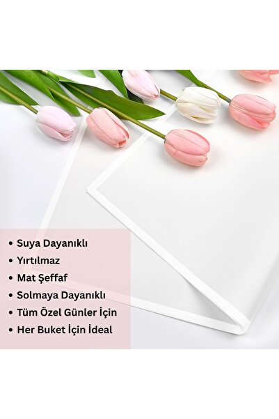 roco paper Beyaz Kenarlı Beyaz Çiçek Ambalaj Kağıdı 5li, Su Geçirmez Mat Şeffaf Buket Sargı Kağıdı, 58x58 Cm