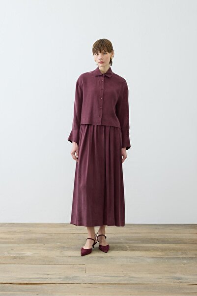 PRİME GROUND SILK ELASTIC SKIRT SET BURGUNDY