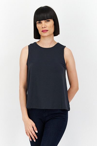 Eileen Fisher Women Round Neck Sleeveless Plain Tank Tops, Grey