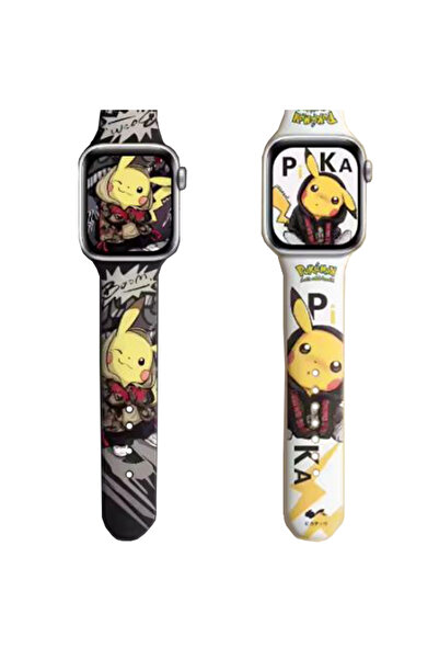 REDz Accessories Λουράκι Pikachu, Apple Watch, Εκτύπωση κινουμένων σχεδίων Pokemon, Σιλικόνη, Λευκό - 44/45/46/49 mm, Μεγάλο