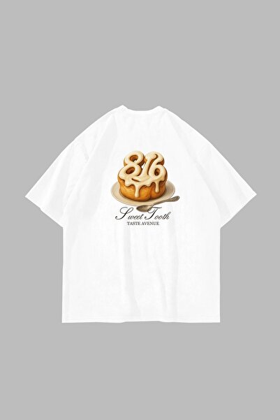 Tarzsokak Sweet Tooth Printed Oversize Unisex Alb