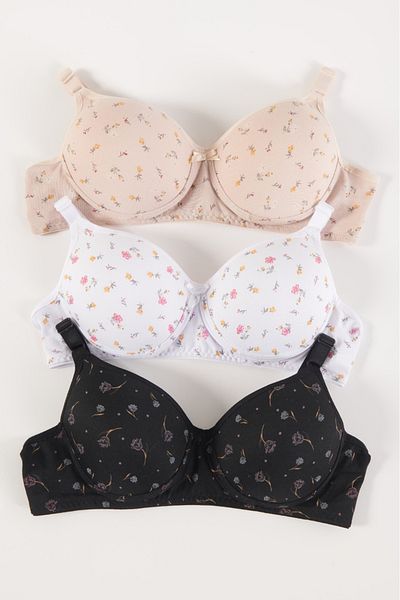 CHC Chocho Women's Wire-Free Unfilled 3-Piece Combed Cotton Bra Set