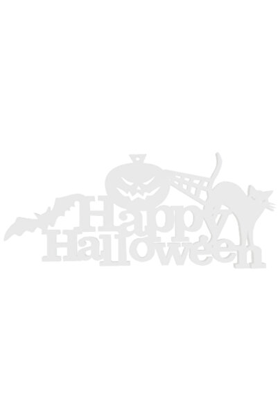 OEM Decoratiune "HAPPY HALOWEEN" bat and cat, noapte mistica 21 x 19 cm alb i...