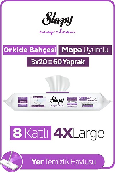 Sleepy Easy Clean Orkide Bahçesi Mopa Uyumlu Yer Temizlik Havlusu&Mendili 3X2...