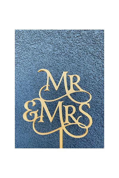 OEM Decoratiune topper tort nunta, Mr and Mrs, auriu 17 x 13.5 cm