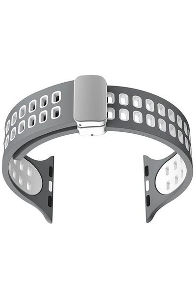 REDz Accessories Curea magnetică perforată pentru Apple Watch, reglabilă, silicon, gri-alb - 44/45/46/49 mm