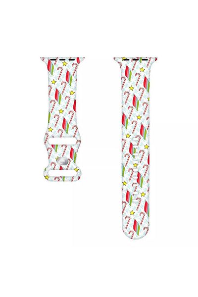REDz Accessories Curea Candy, Sport, compatibilă cu Apple Watch, Colecția Christmas, silicon, albă - 38/40/41 mm