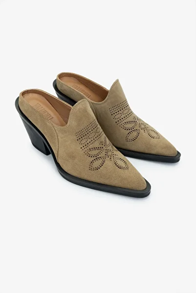 Valmenti Women's Genuine Leather Tan Suede Heeled Slippers