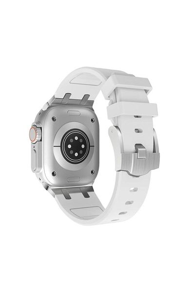 REDz Accessories Curea flexibilă din oțel, Sport, pentru Apple Watch, reglabilă, silicon/metal, alb/argintiu - 44/45/46/49 mm