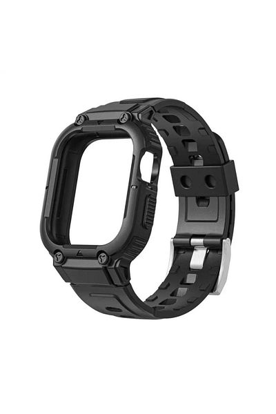 REDz Accessories Curea Apple Watch 2 în 1 Rugged Armor cu carcasă rezistentă la șocuri, silicon, neagră - Apple Watch 38/40/41 mm