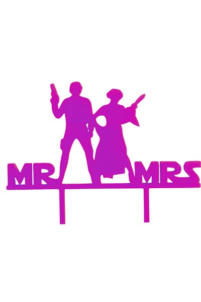 OEM Cake topper decoration, "MR AND MRS" galactic love model STAR WARS, 16 x 19.5 cm light purple