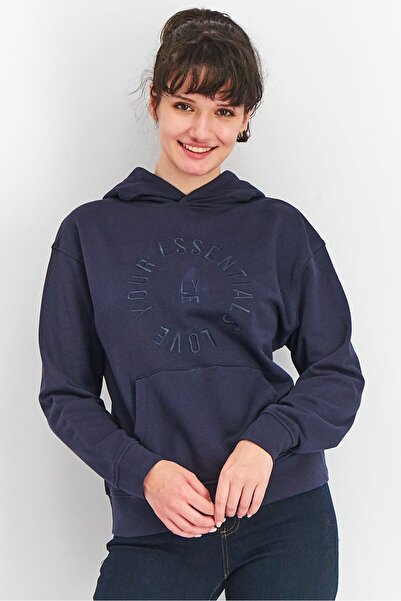 Tchibo سويت شيرت نسائي بغطاء رأس مطرز، أزرق داكن