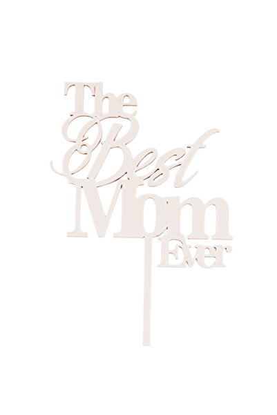 OEM Decoratiune topper tort "The best MOM ever", Alb ivory 18.5 cm