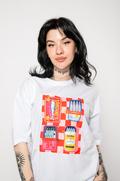 Tarzsokak Sardine Imprimate Oversize Unisex Alb